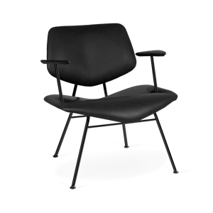 VERMUND VL135 Loungestoel Zwart Leer/Zwart Frame/Zwart Eiken Armleuning