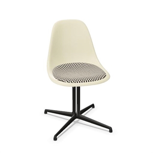 Vitra Eames Fiberglass DSL Eetkamerstoel met Zitkussen, Perkament/ruitjespatroon/glad, Basic Donker