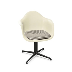 Vitra Eames Fiberglass DAL Eetkamerstoel met Zitkussen in de Kleuren Perkament/ruitjes/glad, Basic Donker.