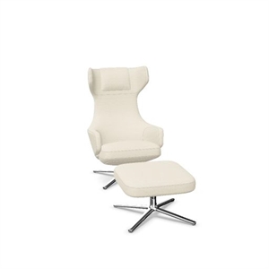 Vitra Grand Repos Fauteuil met Voetenbank Dumet Ivoor Melange/ Chroom