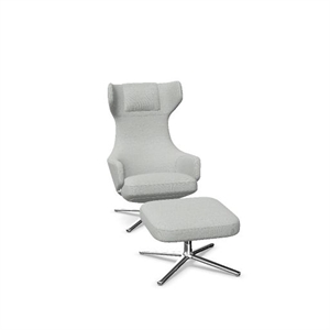 Vitra Grand Repos Fauteuil met Voetenbank Dumet Pebble Melange/ Chroom