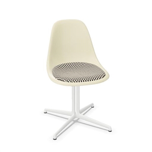 Vitra Eames Fiberglass DSL Eetkamerstoel met Zitkussen in de Kleuren Perkament/ruitjes/glad Wit.