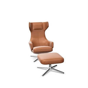 Vitra Grand Repos Fauteuil met Voetenbank in Cognac/ Chroom