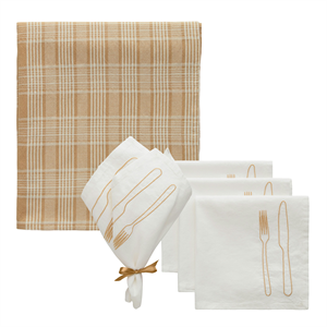 Decotique La Tavola & Rita Textielset 4 Servetten + 1 Tafelkleed Wit/Beige/Latte