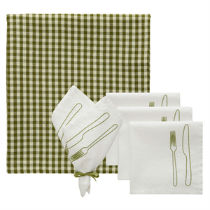 Decotique La Tavola & Oliva theeset 4 servetten + 1 tafelkleed olijfgroen