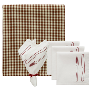 Decotique La Tavola & Oliva Theeset 4 Servetten + 1 Tafelkleed Bruin/Bordeauxrood