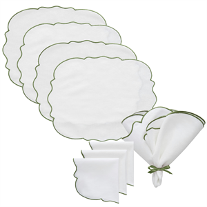 Decotique Gia theeset 4 placemats + 4 servetten wit/groen