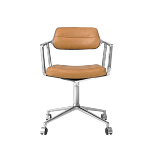 Vipp 453 Draaibare Draaistoel Met Wielen Aluminium/ Camel/Leer