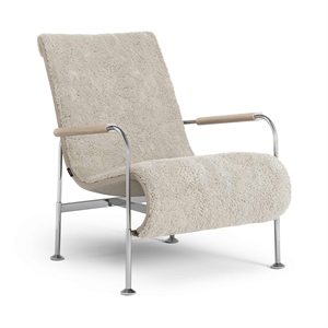 Zweedse Serpentine Fauteuil Chroom/ Schapenvacht Maanlicht/Eiken