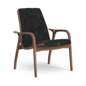 Swedese Laminaat Fauteuil Gelakt Walnoot/ Zwart/ Schapenvacht