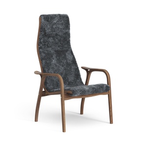 Swedese Lamino Fauteuil Hoog Gelakt Walnoot/ Houtskool/Schapenvacht