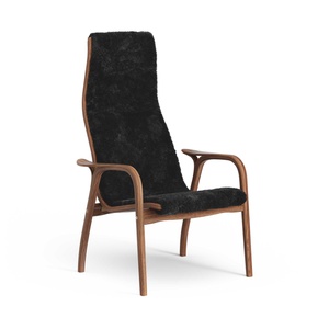 Swedese Lamino Fauteuil Hoog Gelakt Walnoot/ Zwart/ Schapenvacht