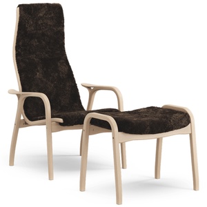 Swedese Lamino Fauteuil met Voetenbank Hoog Gelakt Beuken Eiken/Espresso/Schapenvacht