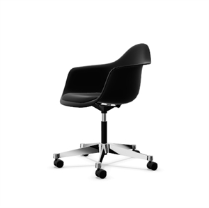 Vitra Eames Kunststof PACC-bureaustoel met Gestoffeerde Zitting en Draaibaar Zwart/ Zwart