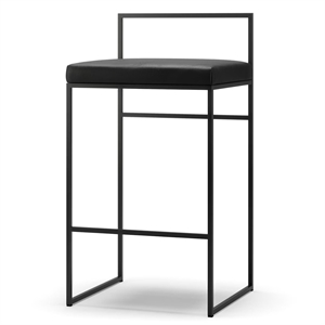Department Barkruk met rugleuning 80 cm Zwart/ Zwart leer
