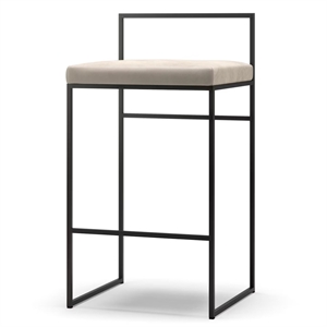 Department Barkruk met rugleuning 80 cm Zwart/ Beige fluweel