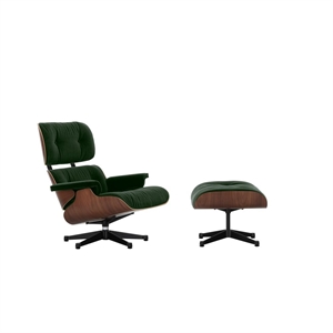 Vitra Eames fauteuil met voetenbank donker Walnoot/11 Grenen groen/Diep Zwart