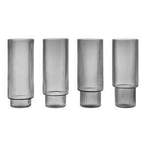 Ferm Living Ripple Long Drinkglas Set van 4 Gerookt