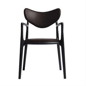 Ro Collection Salon Eetkamerstoel Gestoffeerd Zwart Gelakt Beukenhout/Donkerbruin Leer