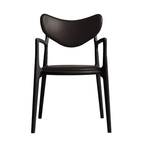 Ro Collection Salon Eetkamerstoel Gestoffeerd Zwart Gelakt Eiken/Donkerbruin Leer