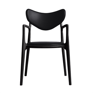 Ro Collection Salon Eetkamerstoel Gestoffeerd Zwart Gelakt Eiken/ Zwart Leer