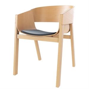 TON Merano Eetkamerstoel met Armleuningen en Gestoffeerde Zitting, Zwart/naturel