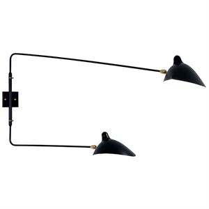 Serge Mouille Applique 2 Wandlamp Zwart & Messing Recht