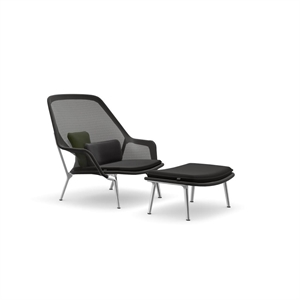 Vitra Slow Chair & Ottoman Tricot/ Zwart/ Gepolijst