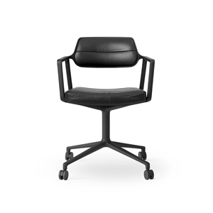 Vipp 453 Draaistoel met wielen Zwart/ Zwart leer