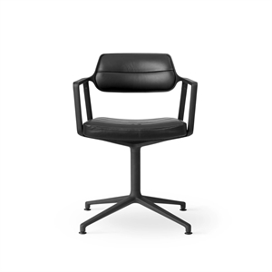 Vipp 453 Draaistoel met vloerglijders Zwart/ Zwart leer
