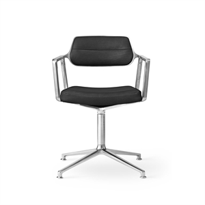Vipp 453 Draaistoel met vloerglijders Aluminium/ Zwart leer