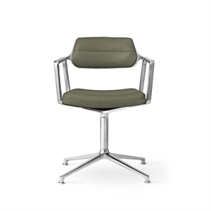 Vipp 453 Draaistoel met vloerglijders Aluminium/ Bosco Groen Leer